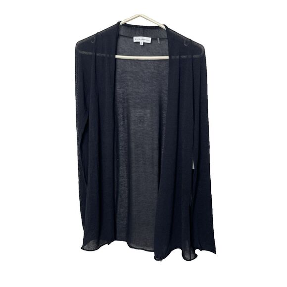 White + Warren S Trapeze Cotton Blend Gauze Drape Cardigan Black NEW NWT - Picture 1 of 8
